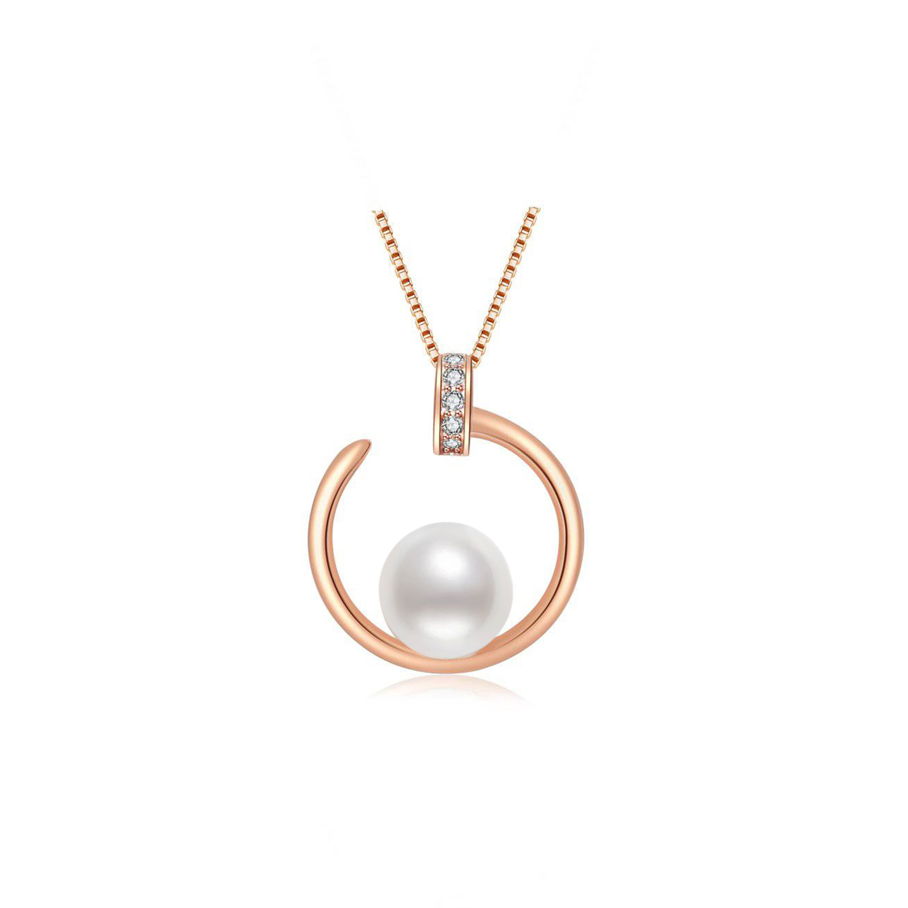 Elegant Freshwater Pearl Necklace featuring a 9-10mm pearl in gold plated sterling silver with cubic zirconia accents.